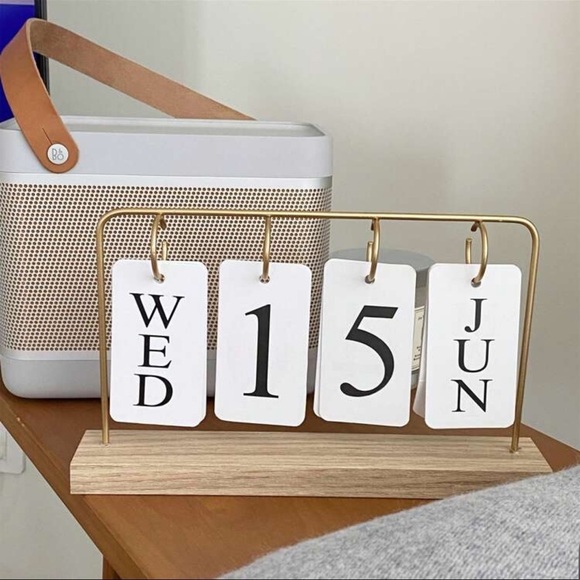 Other - Modern Gold & Wood Perpetual Desk Calendar – Minimalist Flip Date Display